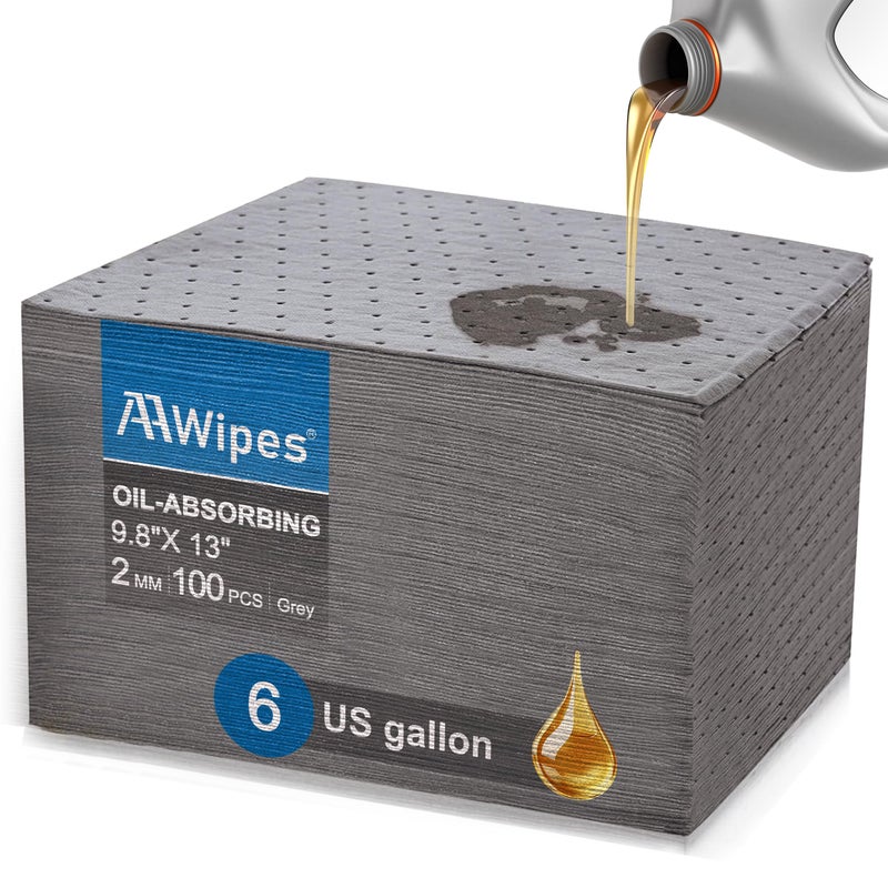 AAwipes Oil Absorbent Pads Universal for All Liquids Oil Spill Control Oil Absorbing Sheets for Garage, Car, Truck, Motorcycle Grey 100 Pack 9.8"" X 13"" OG1013-100 - Image 1